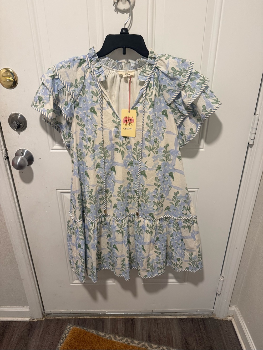 entro Cream Mini Dress with Blue Floral Print